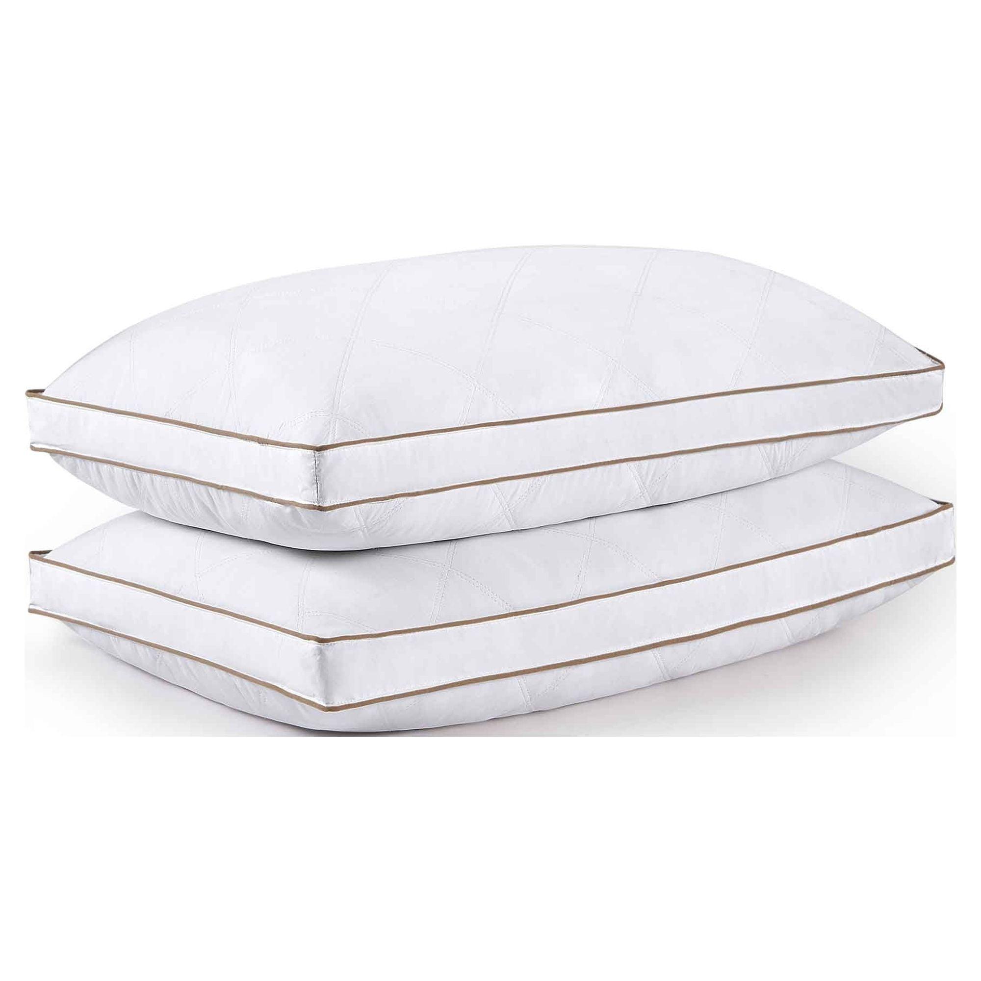 Standard White Goose Feather Down Pillow Set with Quilted Cotton Cover