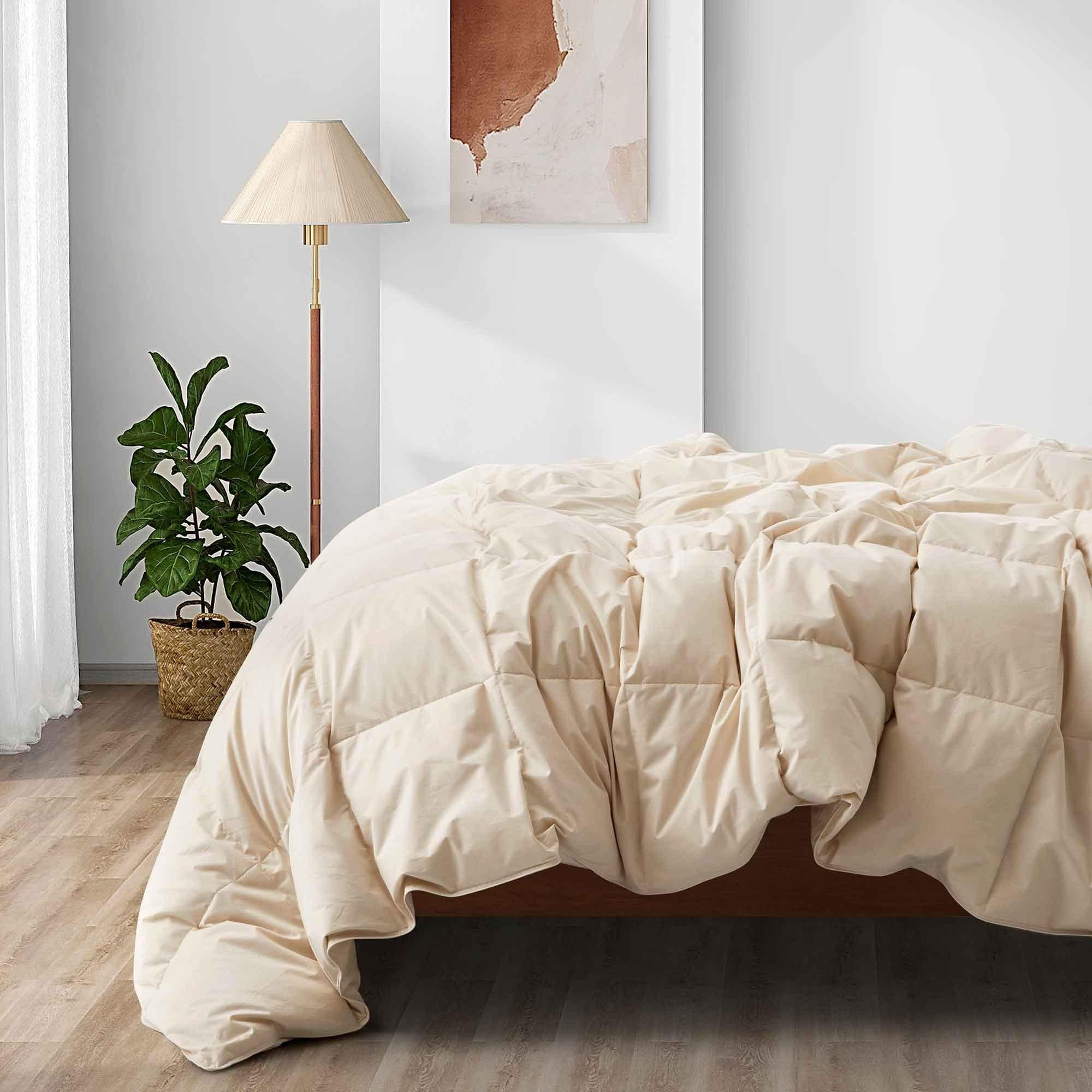 Puredown All Season Organic Cotton Down Comforter - 100% Natural, Chemical-Free, Medium Warmth Duvet Insert, Off-white, Full/Queen