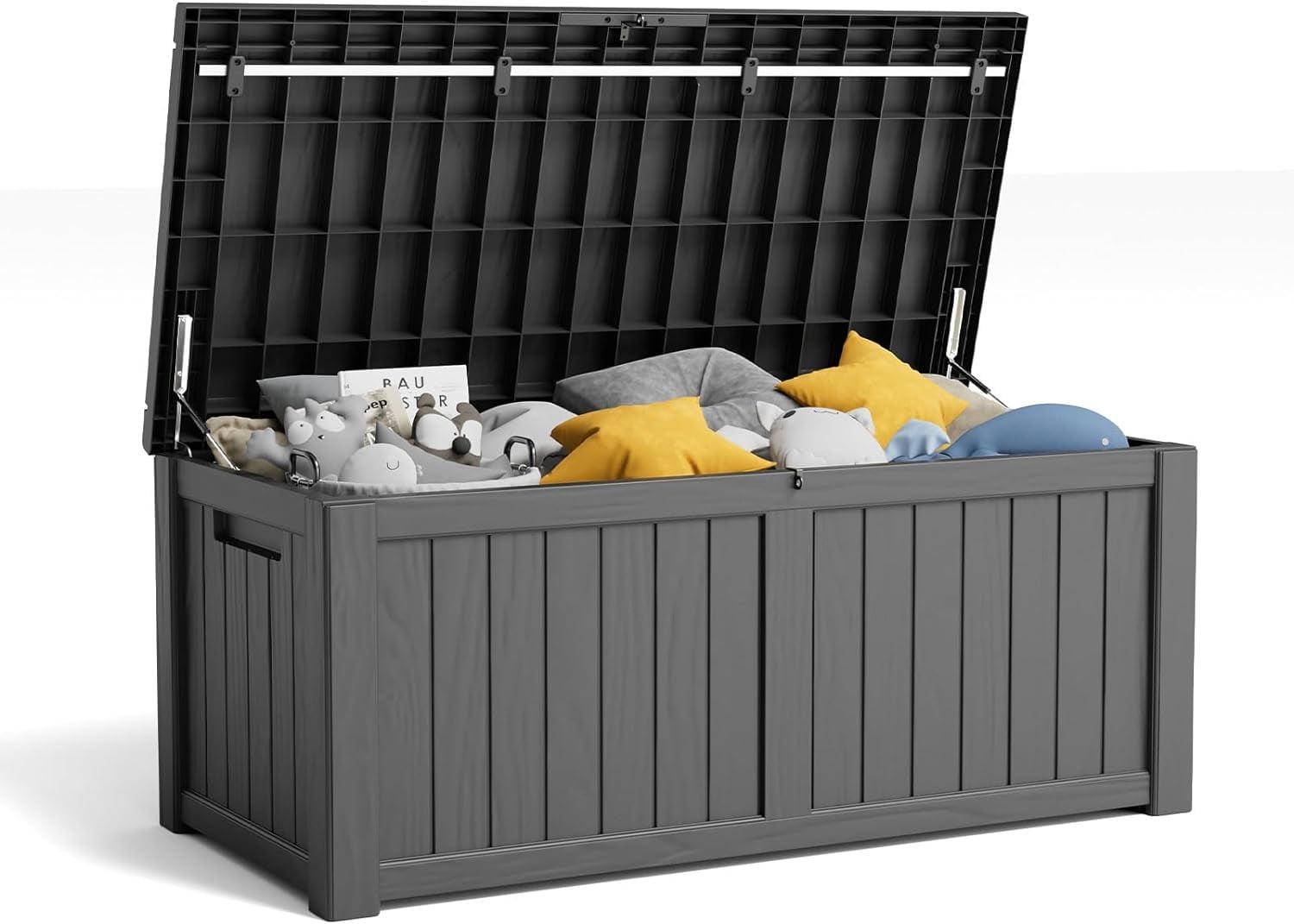 Hokku Designs Waterproof 120 Gallon Large Outdoor Indoor Patio Storage Deck Box , Outside Storage Bin for Cushion Pillows, Towels, Garden Tools