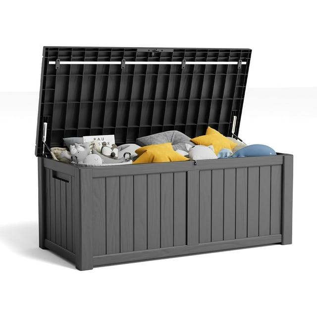 Hokku Designs Waterproof 120 Gallon Large Outdoor Indoor Patio Storage Deck Box , Outside Storage Bin for Cushion Pillows, Towels, Garden Tools