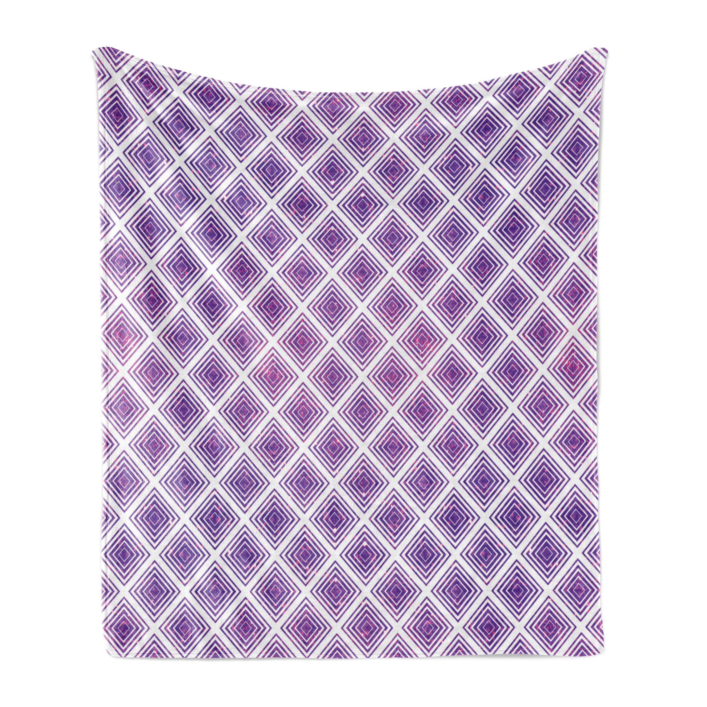 Ambesonne Purple Fleece Throw Blanket Retro Style Abstract Violet and White