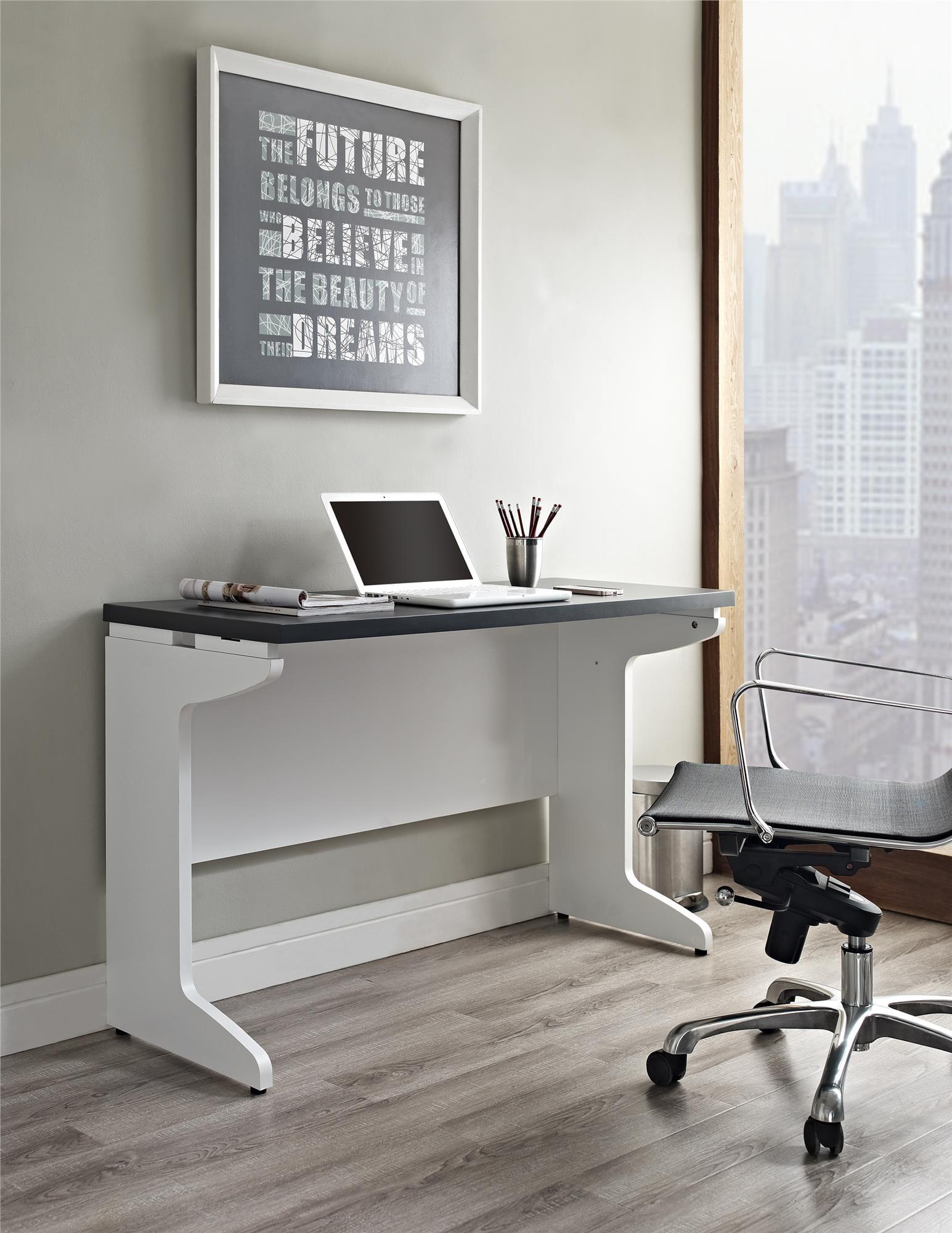 White and Gray Executive Desk with Filing Cabinet