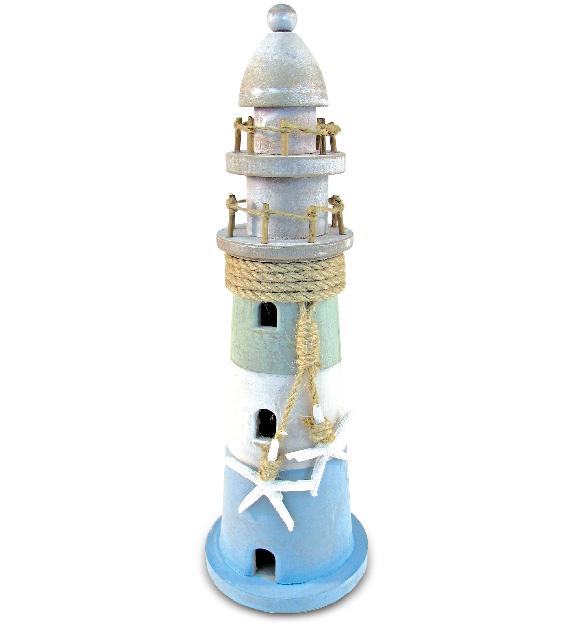 Puzzled COTA Global Ocean Breeze Lighthouse Decor - Handmade and Crafted Wooden Lighthouse Decoration with Starfish, Decorative Beach Style Tabletop Centerpiece - 12.25 Inches