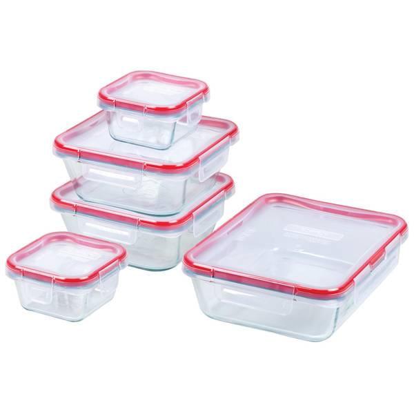 Pyrex 10-Piece Clear Glass Storage Set with Red Lids