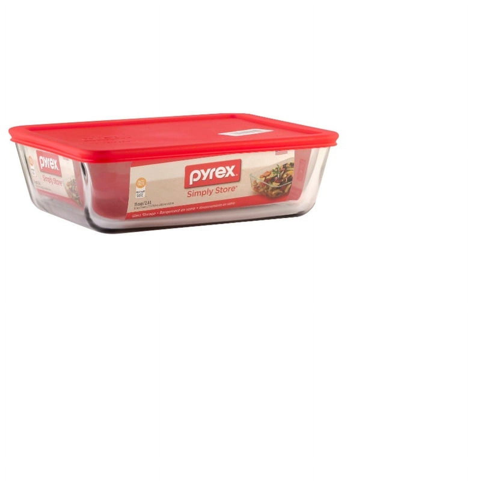 Clear Glass 11-Cup Rectangular Storage Bowl with Red Lid