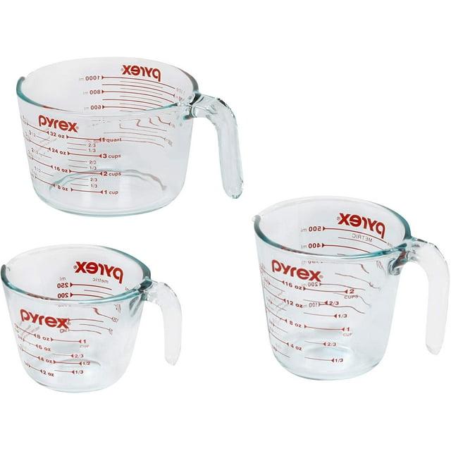 Pyrex Measuring Cup Set 3 piece: Glass Liquid Measuring Cups, Microwave & Dishwasher Safe, 1, 2, & 4-Cup Sizes