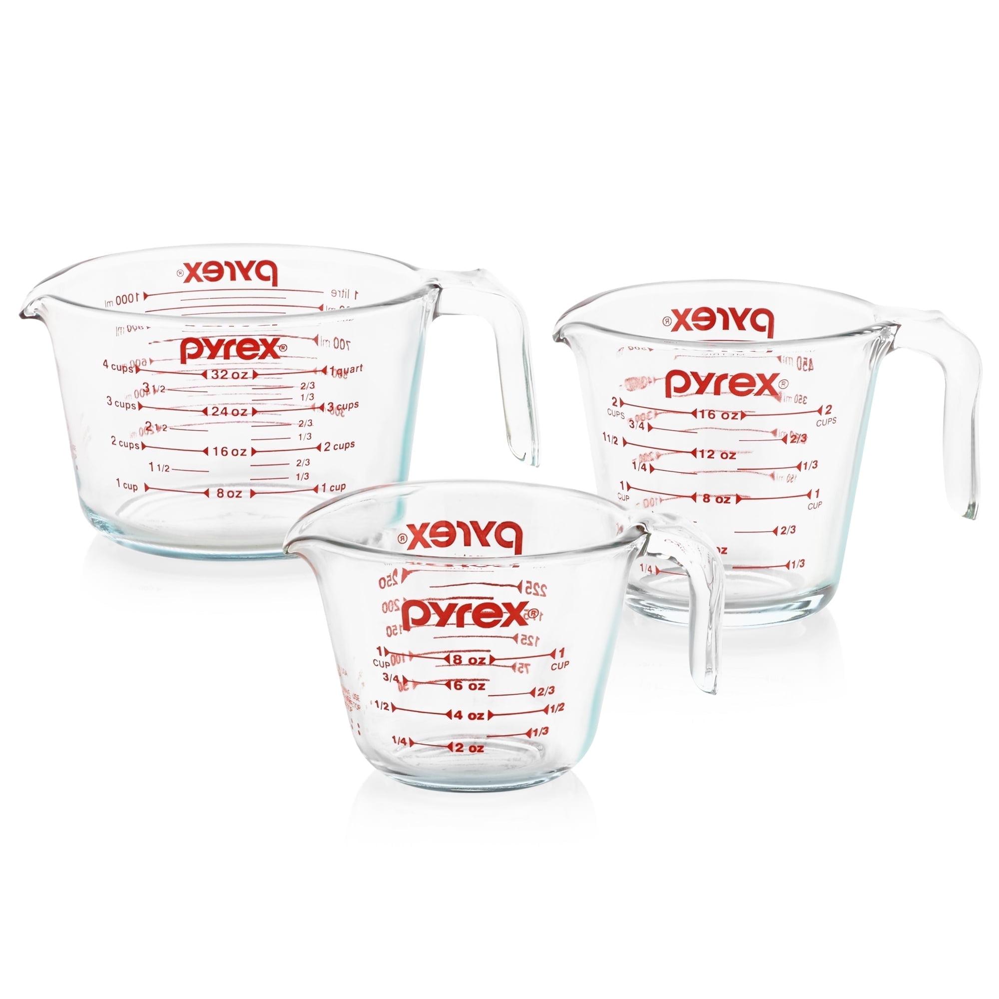Pyrex Measuring Cup Set 3 piece: Glass Liquid Measuring Cups, Microwave & Dishwasher Safe, 1, 2, & 4-Cup Sizes