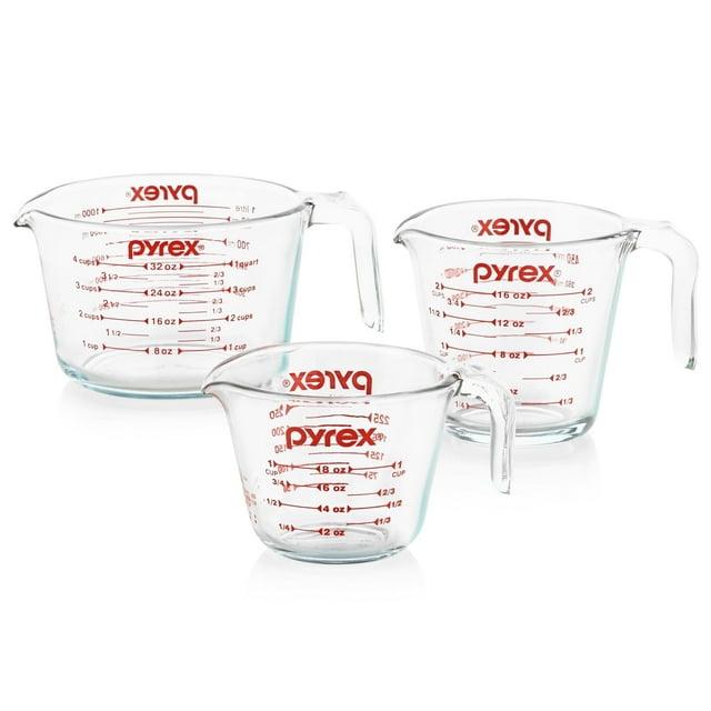 Pyrex Measuring Cup Set 3 piece: Glass Liquid Measuring Cups, Microwave & Dishwasher Safe, 1, 2, & 4-Cup Sizes
