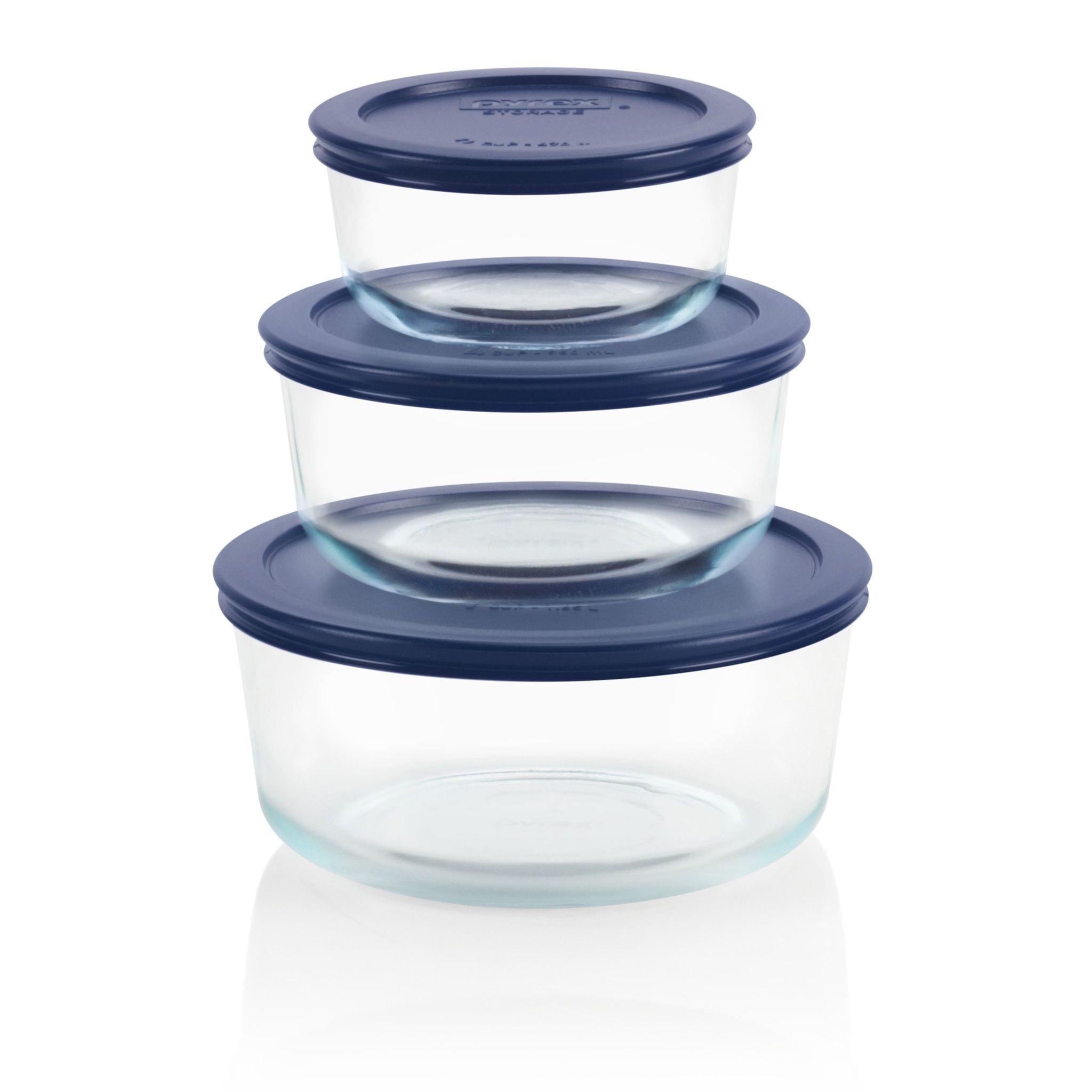 Clear Glass Food Storage Bowl Set with Blue Lids