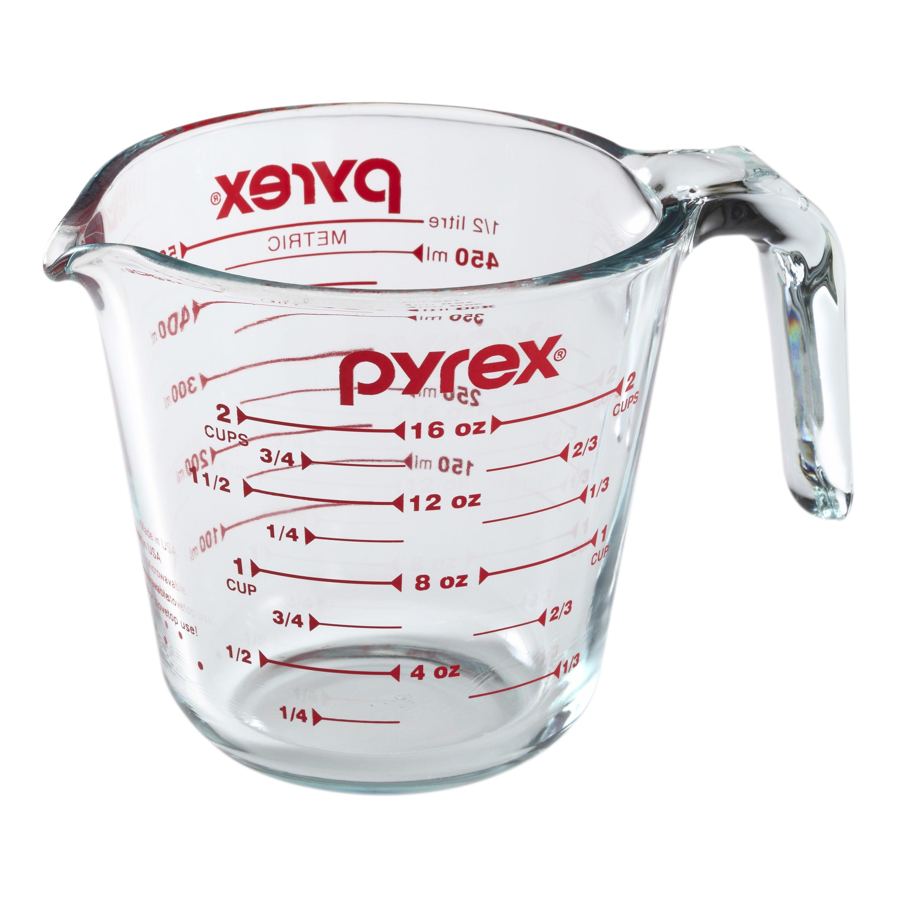 Pyrex Glass Measuring Cup, includes 2-Cup Measuring Cup with Red Graphics