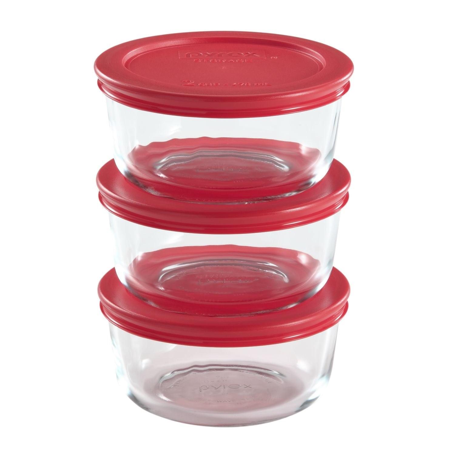 Pyrex 2-Cup Red Glass Food Storage Bowl Set