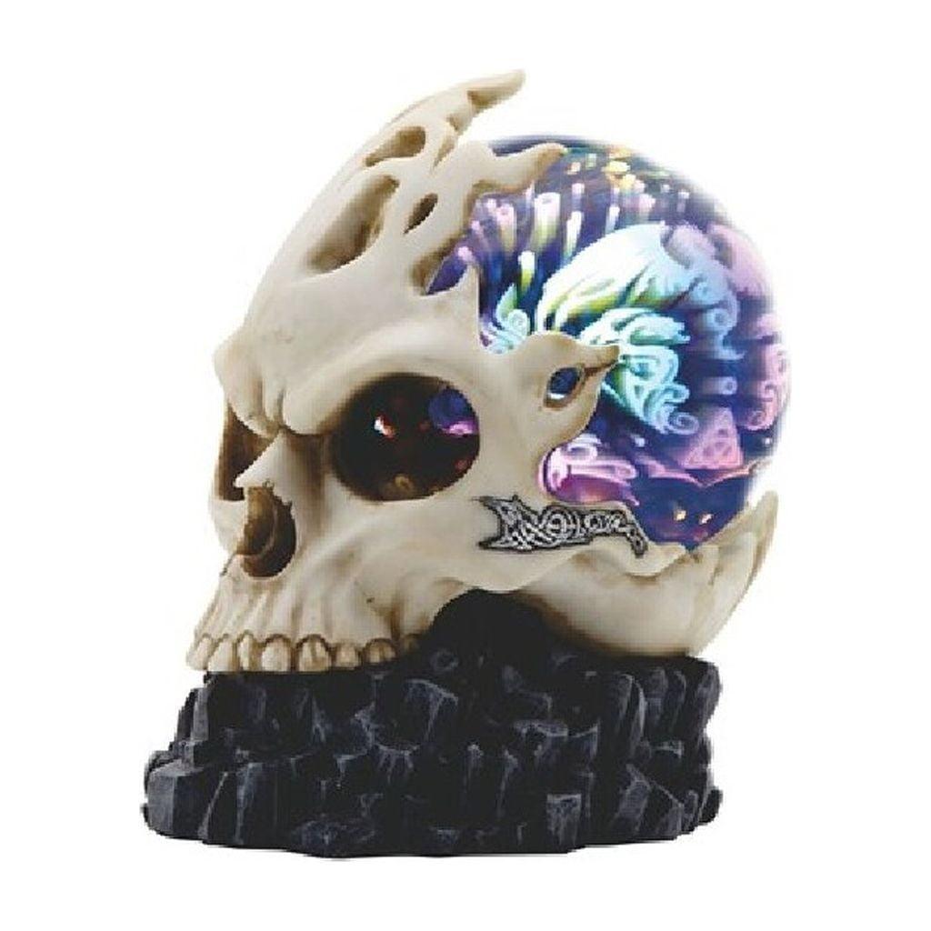 Beige Skull with LED Light Glass Globe Figurine, 6.75"