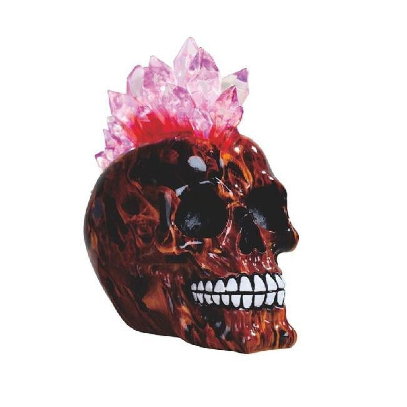 Red LED Light Fire Punk Skull with Crystal Mohawk Figurine