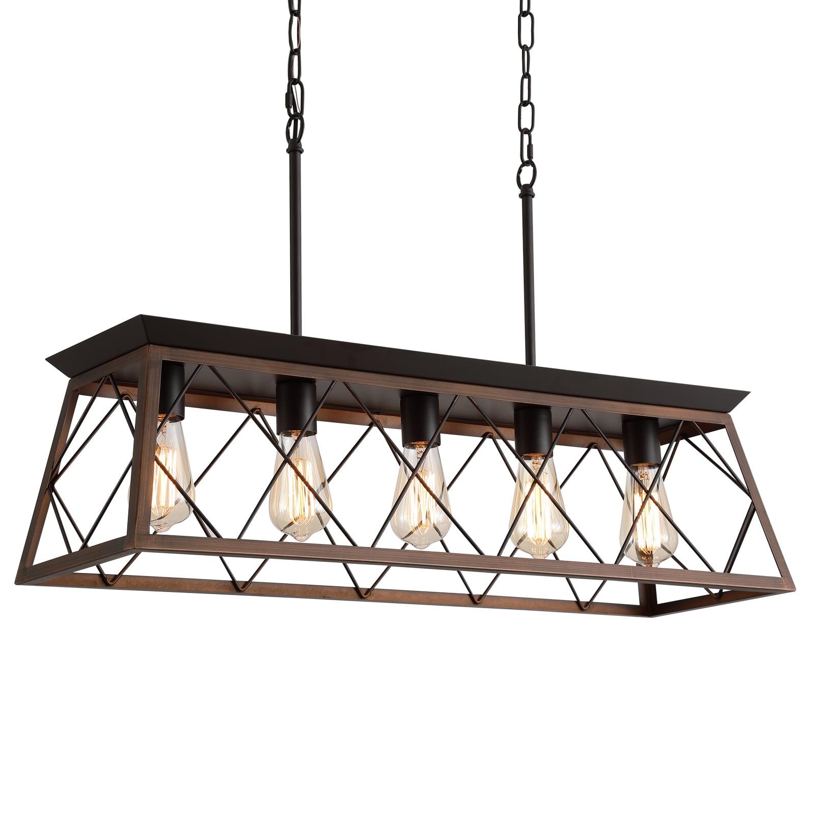 Progress Lighting Briarwood 5-Light Linear Chandelier, Antique Bronze, Faux-Painted Wood Enclosure
