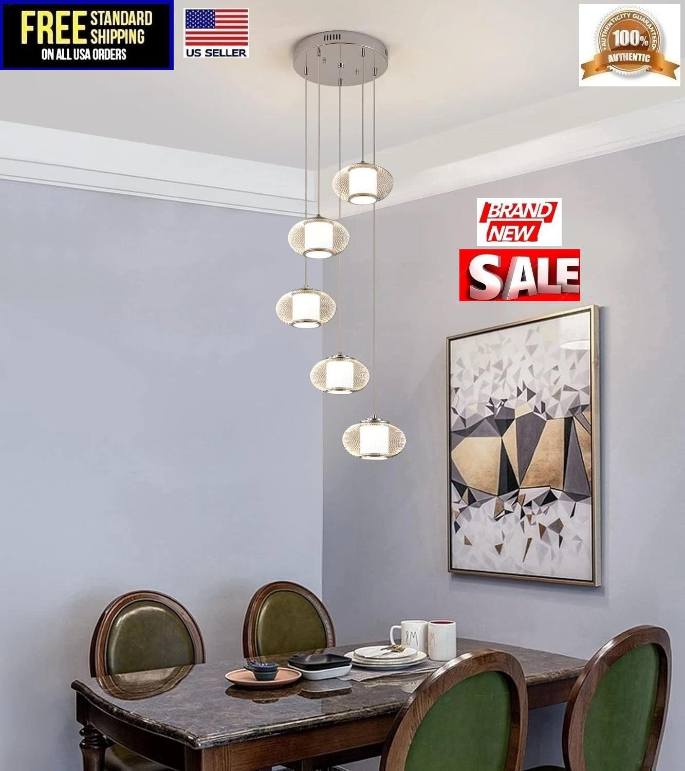Q&S Modern LED Chandelier Globe 5-Lights Cluster Pendant Light