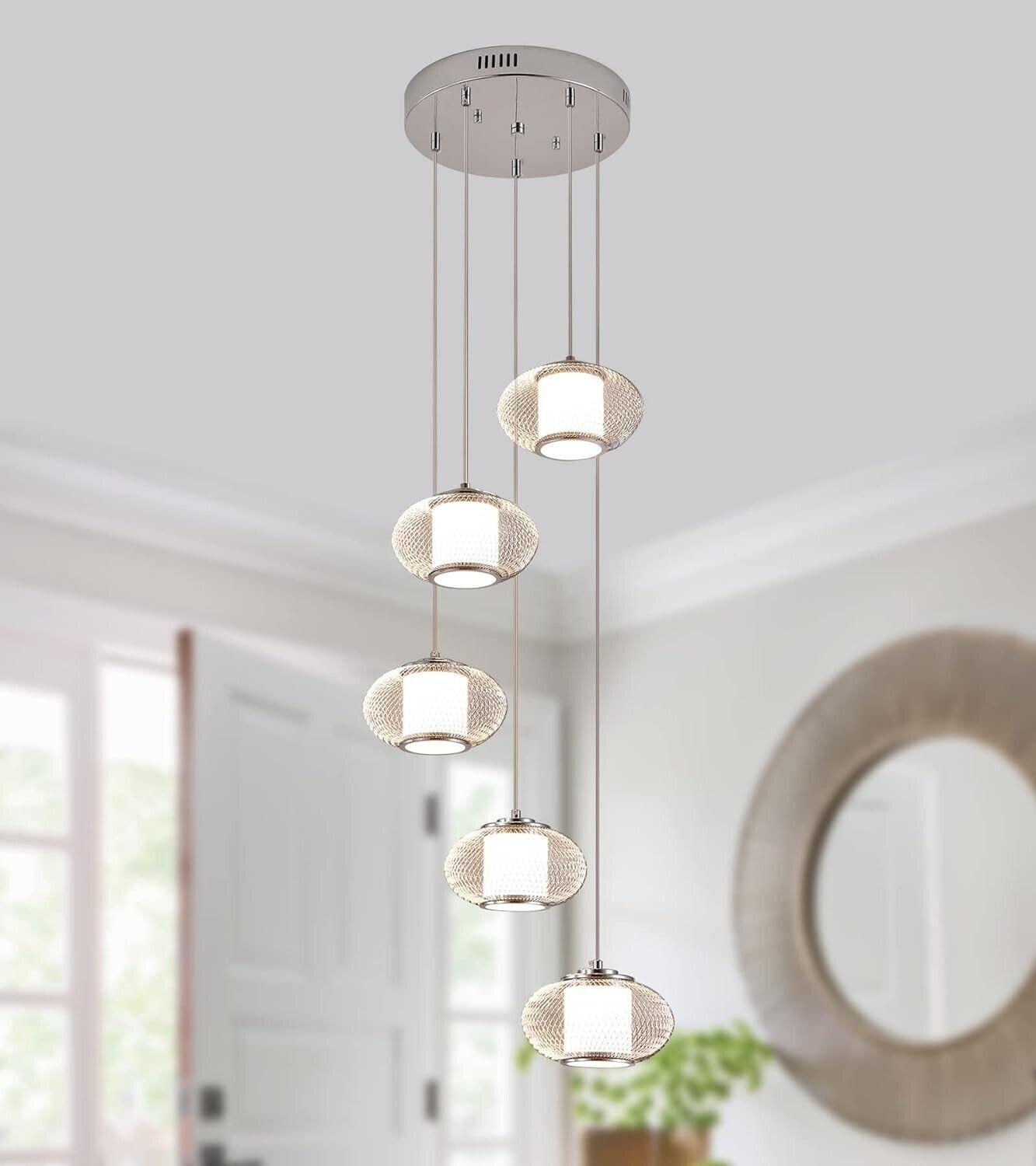 Q&S Modern LED Chandelier Globe 5-Lights Cluster Pendant Light