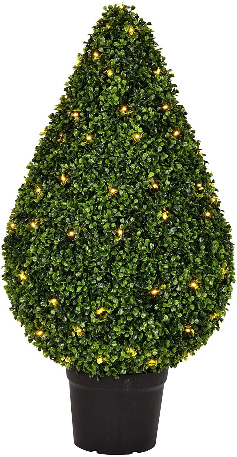 Vickerman Artificial 36" High x 20" Wide Boxwood Teardrop Shaped Bush, warm white 3mm LED lights.