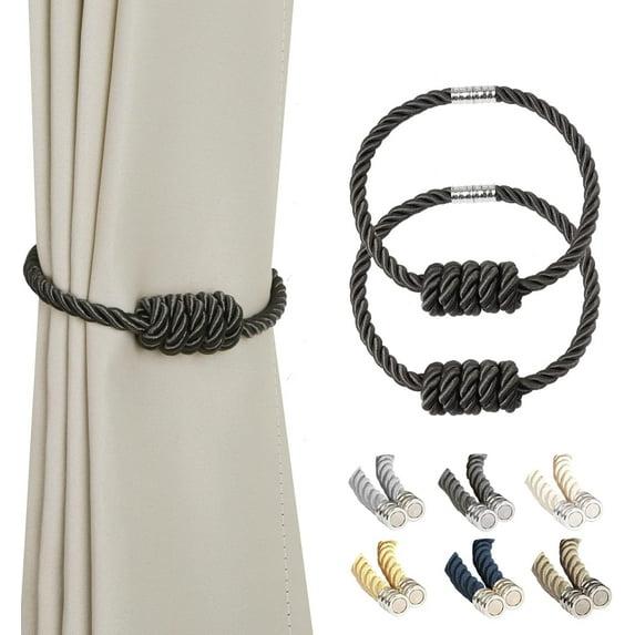 QIUYI Magnetic Jute Curtain Tiebacks, Decorative Drapery Holdbacks Bohemian Style Woven Tie-Backs with Exquisite Knot (Jute, 2 Pack)