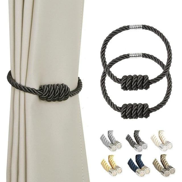 QIUYI Magnetic Jute Curtain Tiebacks, Decorative Drapery Holdbacks Bohemian Style Woven Tie-Backs with Exquisite Knot (Jute, 2 Pack)