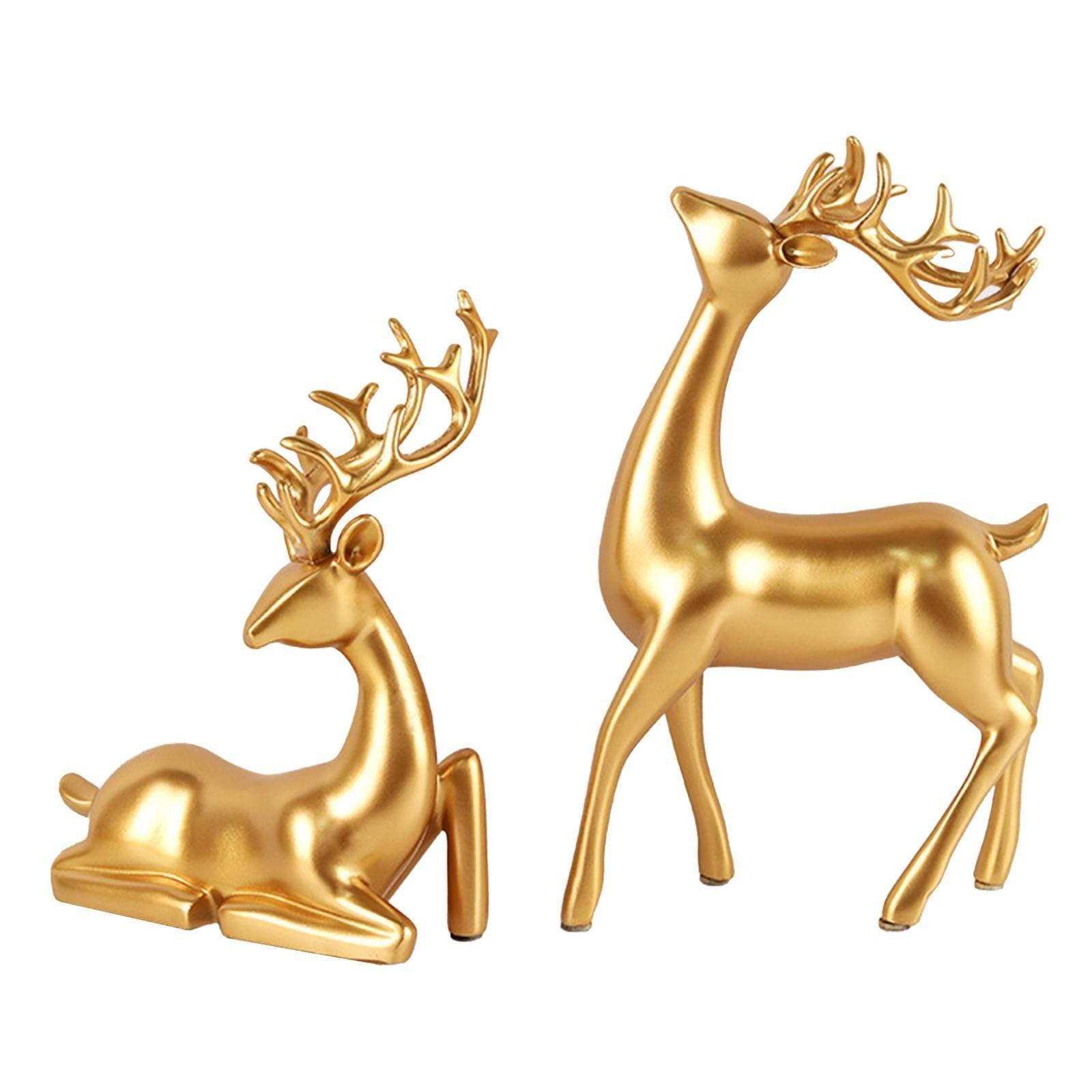 Kedshhgu 2 Pcs Small Reindeer Sculpture Resin Christmas Reindeer Elk Mini Xmas Deer Statue Animal Table Centerpiece for Home Living Room Office Decor