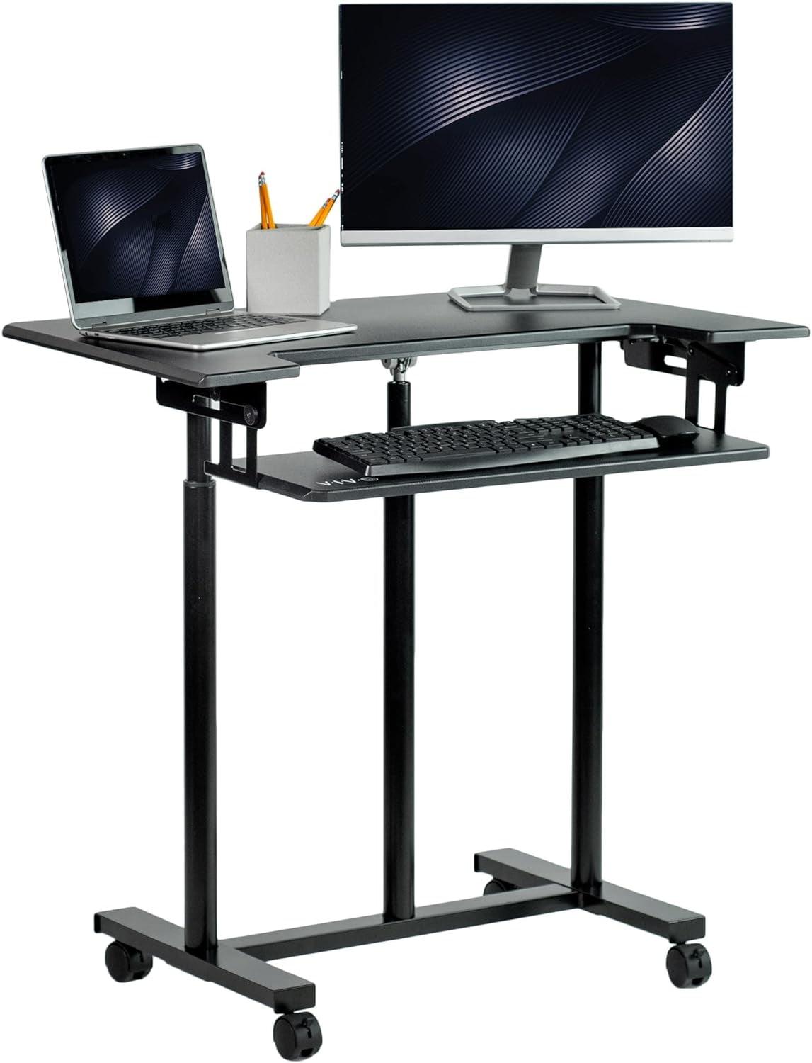 VIVO Mobile Height Adjustable Stand Up Desk Cart with Sliding Keyboard Tray