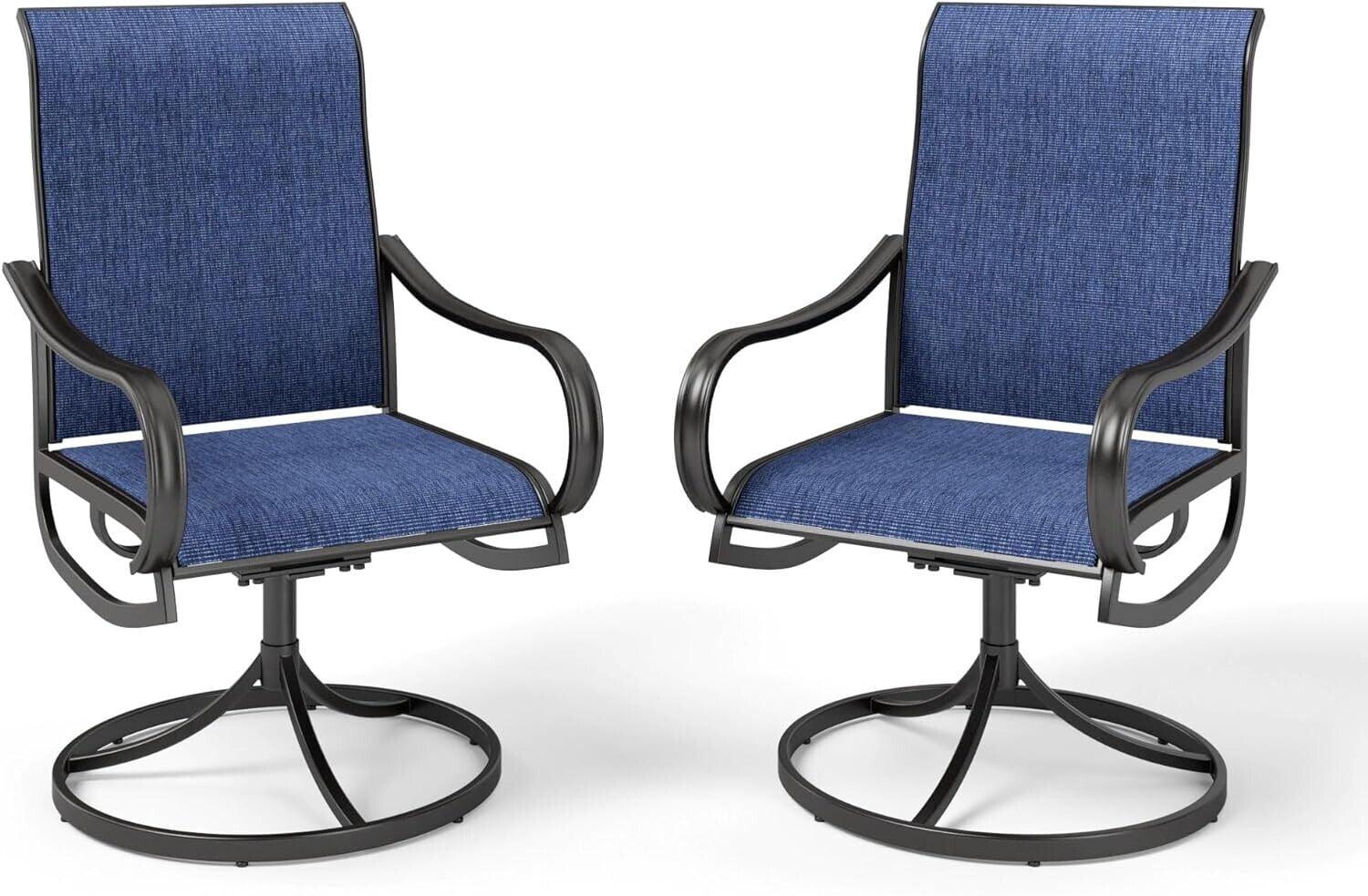 QSHIMY Patio Dining Chair Set of 2 Outdoor Swivel Dining Chairs High Back Armchairs,All Weather Outdoor Chair with Textilene Mesh Fabric & Black Metal Frame for Outdoor Lawn Garden Poolside (Blue)