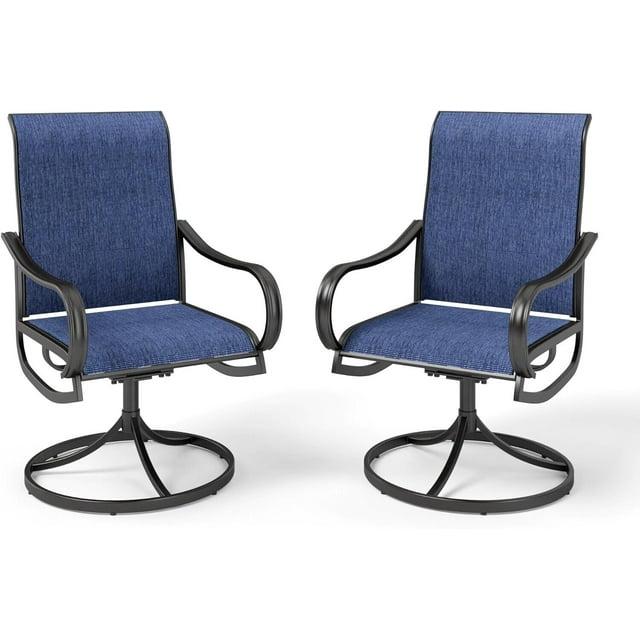 QSHIMY Patio Dining Chair Set of 2 Outdoor Swivel Dining Chairs High Back Armchairs,All Weather Outdoor Chair with Textilene Mesh Fabric & Black Metal Frame for Outdoor Lawn Garden Poolside (Blue)
