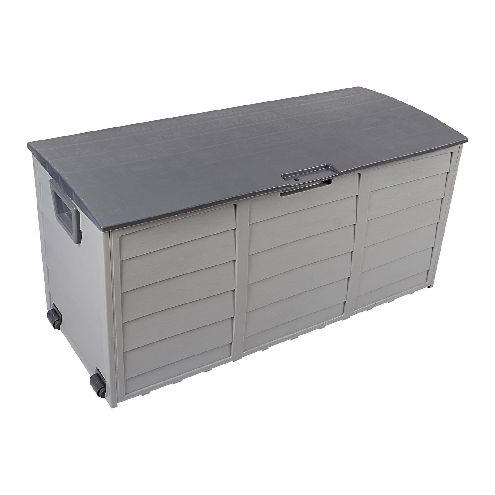 75 Gallon Gray Plastic Lockable Deck Box with Wheels