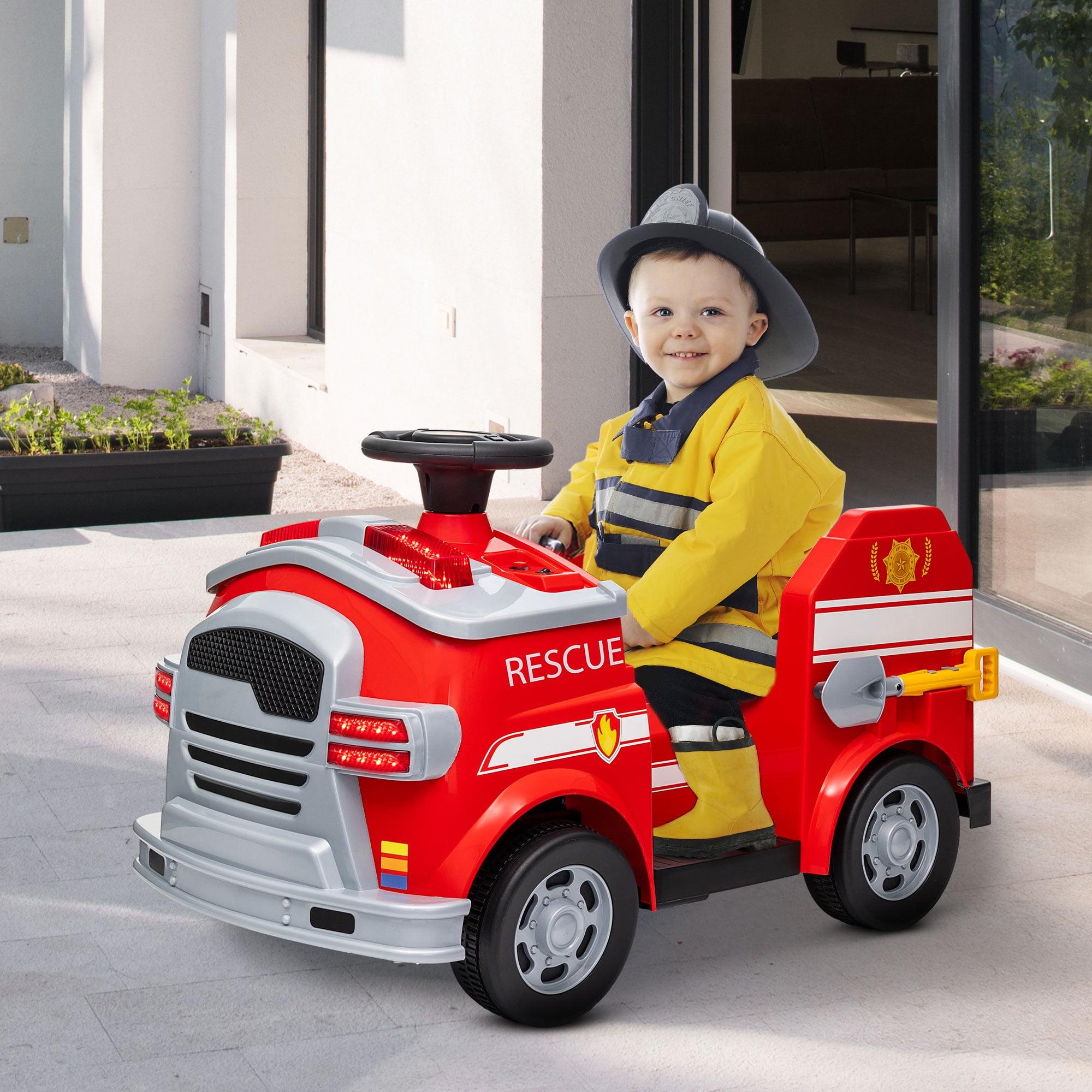Qaba Qaba 12V Ride on Fire Truck with Siren, Lights, Soft Start, Horn Music, Red