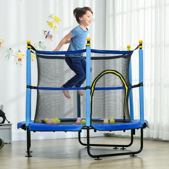 Qaba 4.6' Trampoline For Kids, 55 Inch Toddler Trampoline With Safety Enclosure & Ball Pit For Indoor Or Outdoor Use, Built For Kids 3-10 Years, Yellow