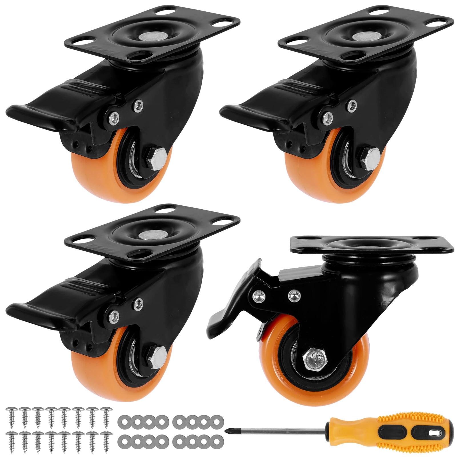 2" Orange Polyurethane Heavy Duty Caster Wheels with Brake, Set of 4