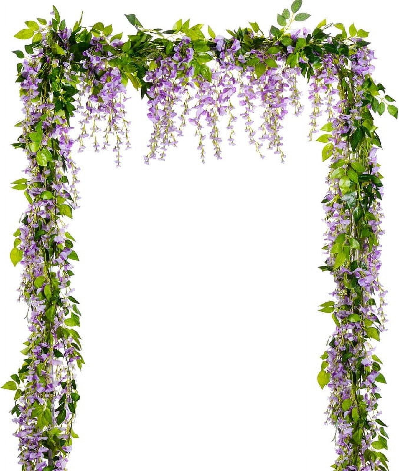 Sinhoon Wisteria Artificial Flowers Garland, 4 Pcs Total 28.8ft Artificial Wisteria Vine Silk Hanging Flower for Home Garden Outdoor Ceremony Wedding Arch Floral Decor (Light Purple)