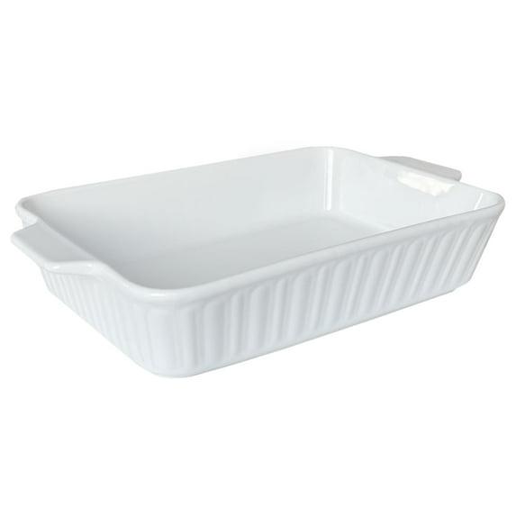 Qlans Casserole Dish, 9x13 Ceramic Baking Dish, Large Lasagna Pan Deep for Oven, 4.2 Quarts Baking Pan with Handles, For baking cake in the kitchen,Mother's Day Gifts, White
