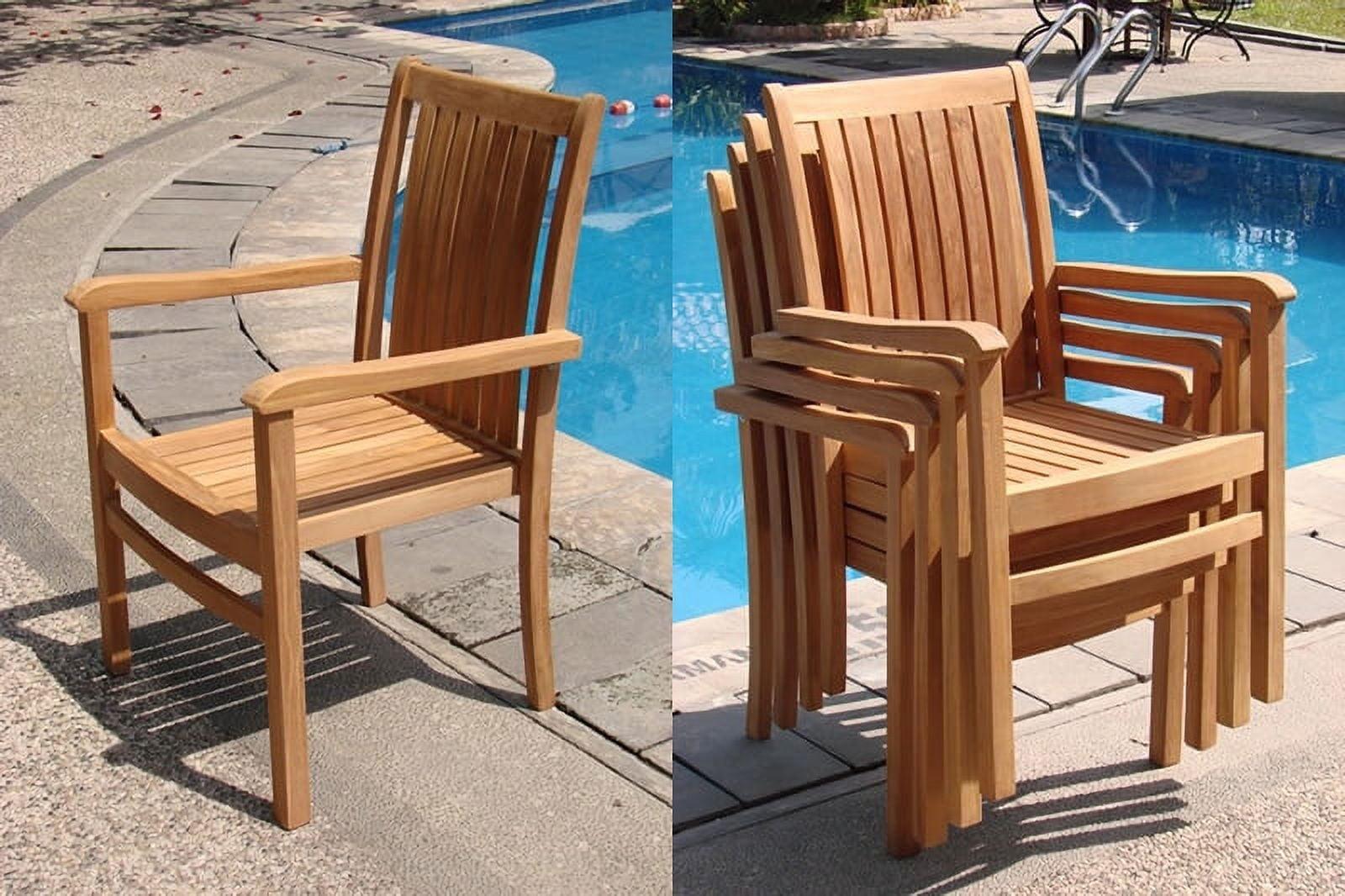 Set of 4 Natural Teak Stackable Outdoor Dining Chairs