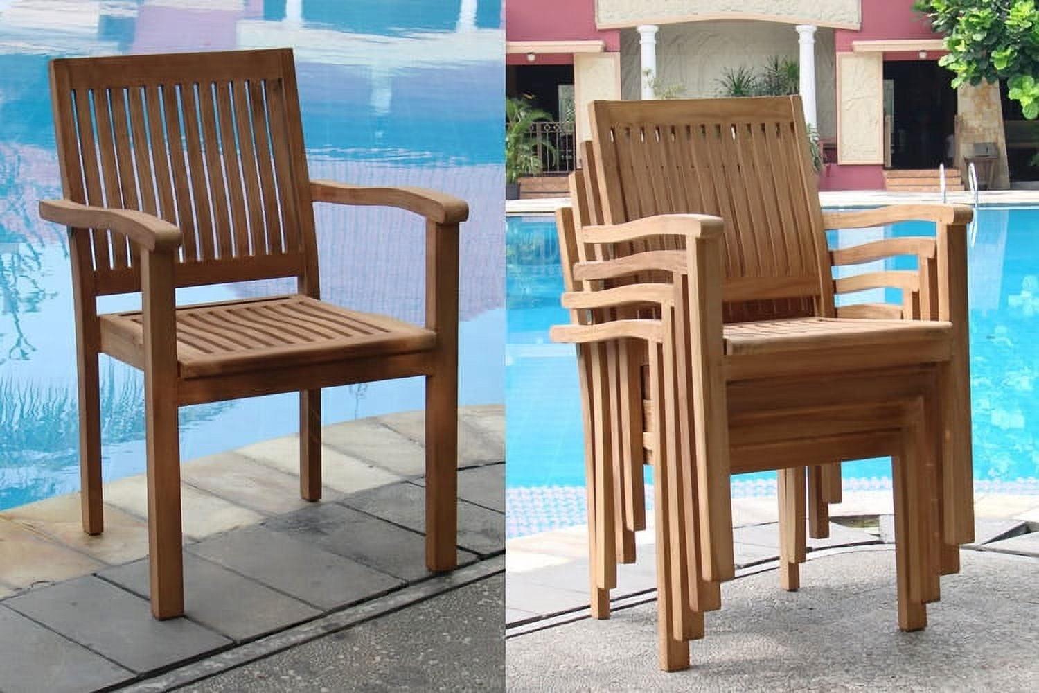 Natural Teak Stackable Outdoor Dining Chairs, Set of 4