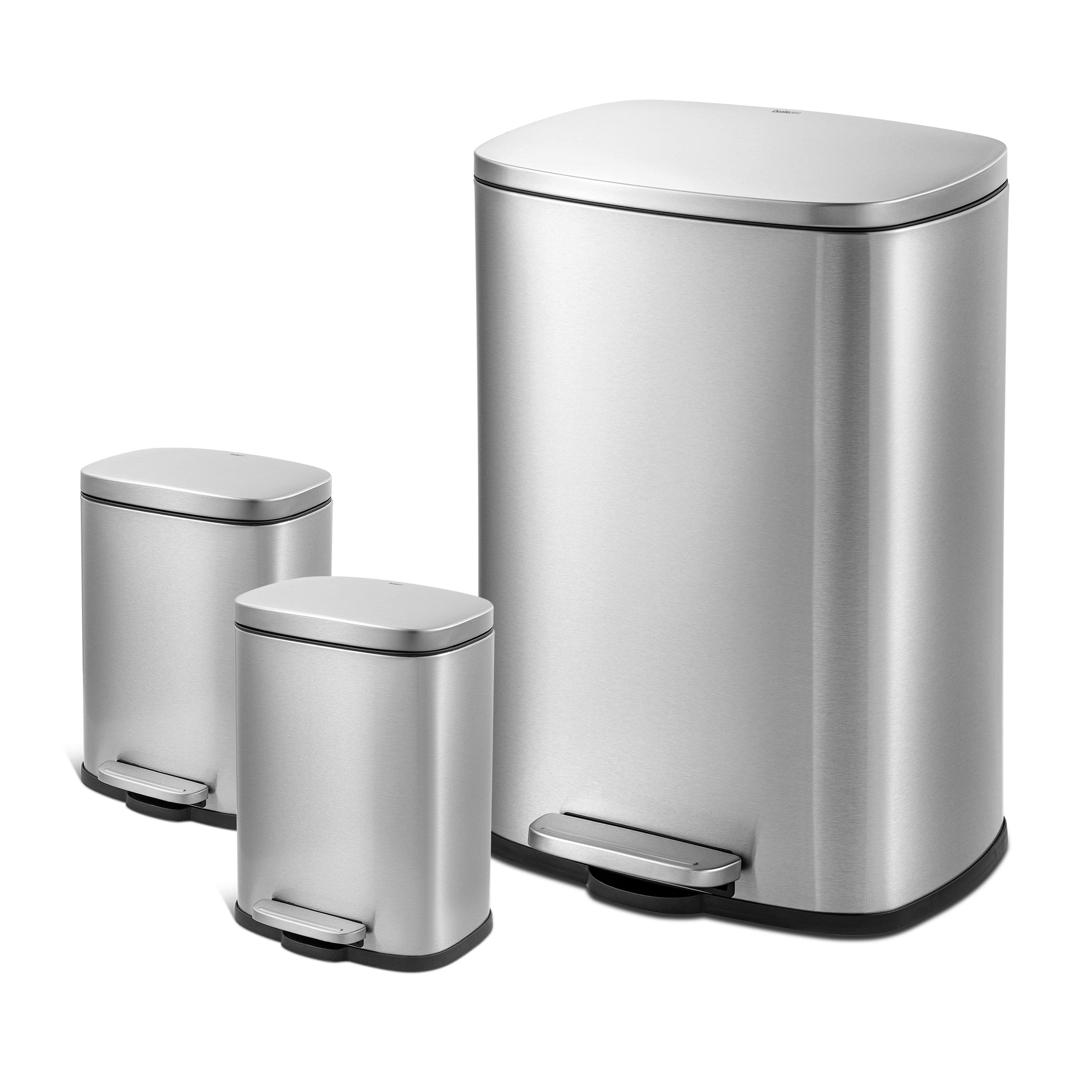 Silver Stainless Steel Pedal Trash Can Combo Set