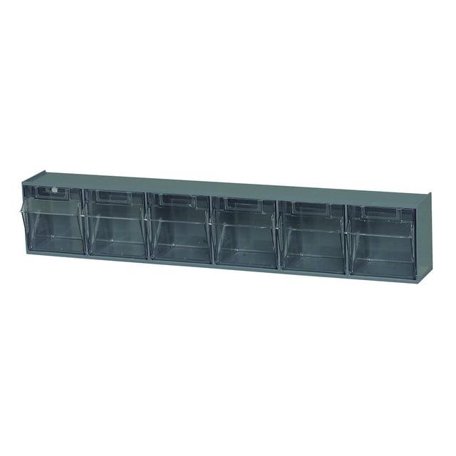 Quantum Storage Systems Tip Out Bin, (6) Compartment, Handle With Label Slot, Opens To A 45° Angle,
