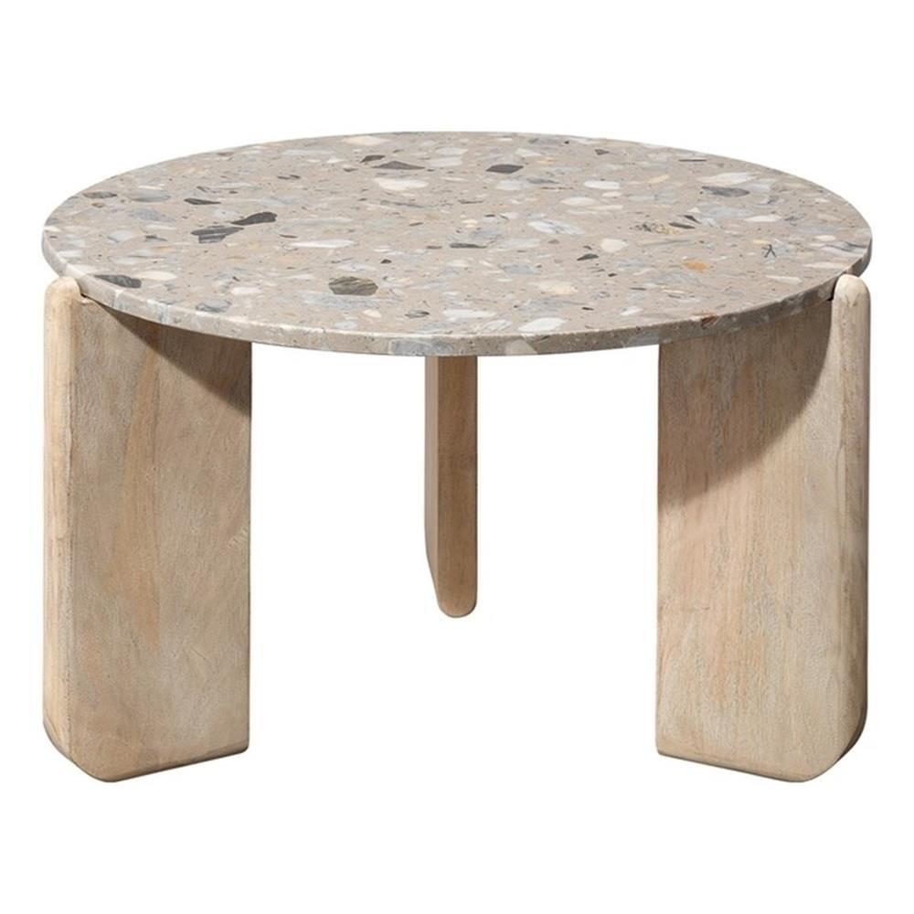 Round Terrazzo Top Coffee Table with Mango Wood Legs