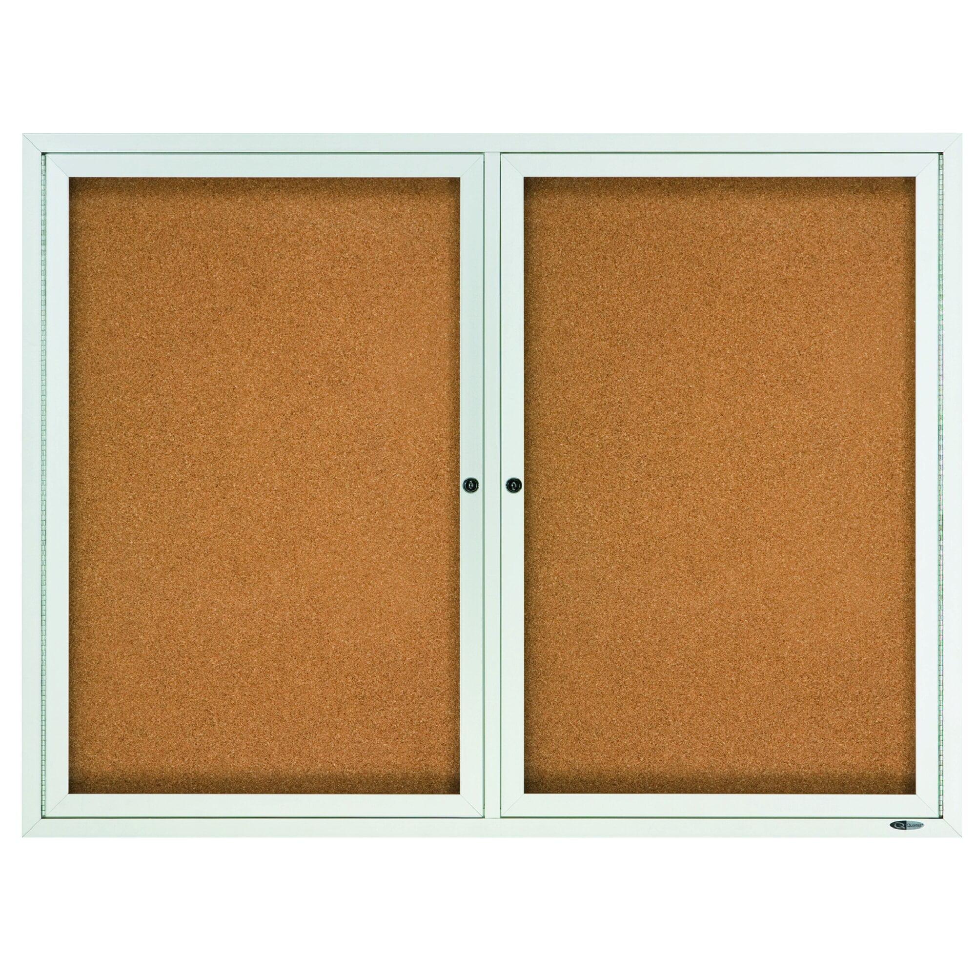 Quartet Enclosed Cork Bulletin Board for Indoor Use, 6' x 4', 3 Door, Aluminum Frame