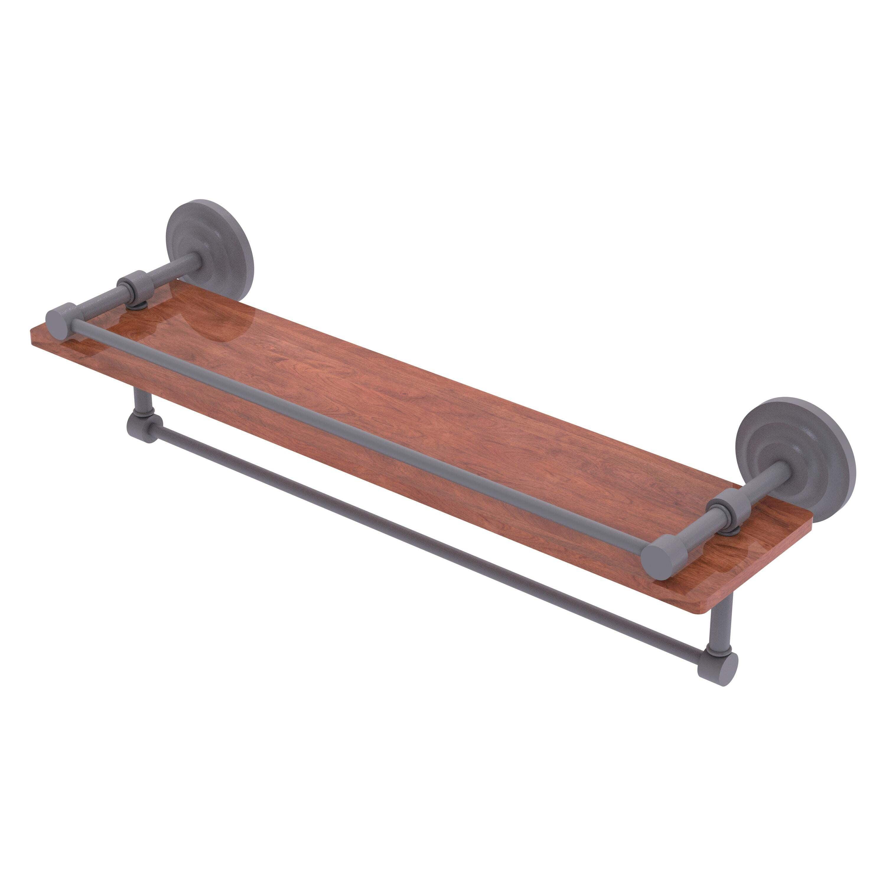 22" Matte Gray IPE Ironwood Shelf with Brass Towel Bar