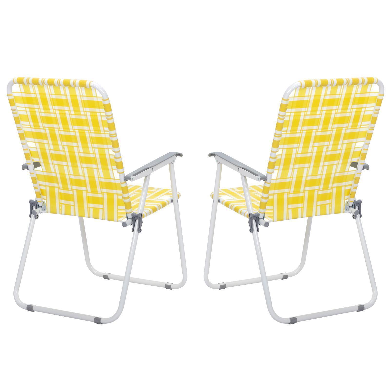 QueelQuest Patio Lawn Webbed Folding Chairs Set of 2, Outdoor Beach Portable Camping Chair for Yard, Garden Dining,Yellow