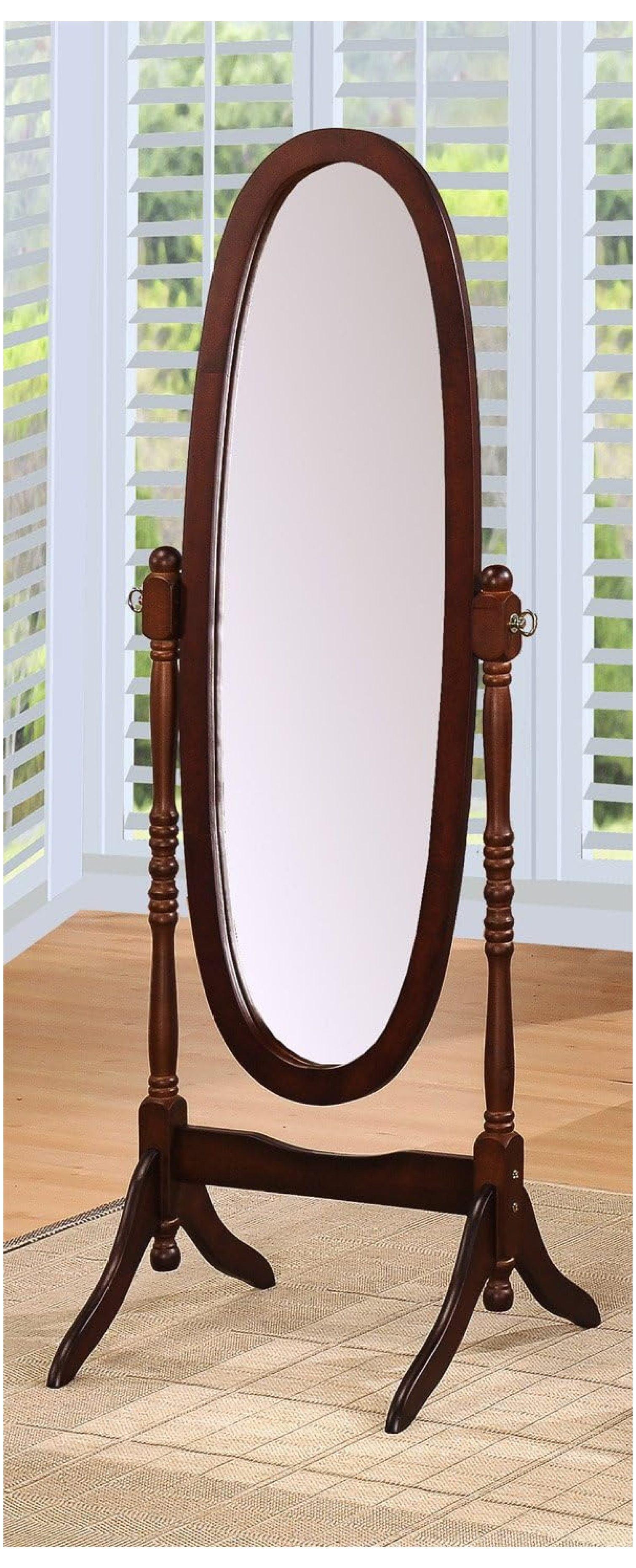 Espresso Finish Queen Ann Style Freestanding Wood Floor Mirror