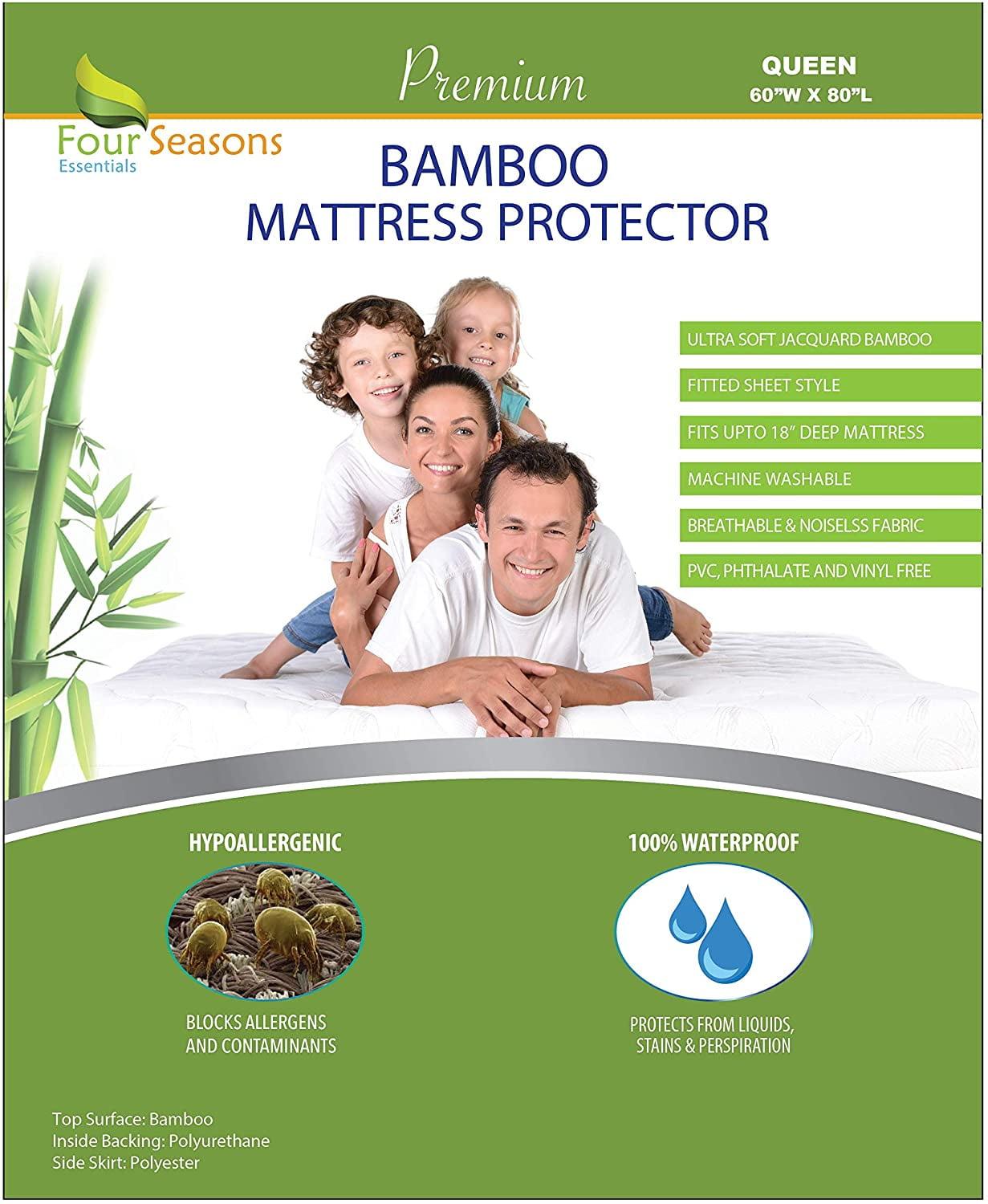 Queen Bamboo Mattress Protector - Waterproof Fitted Sheet Mattress Cover Hypoallergenic Soft Pad Protects From Dust