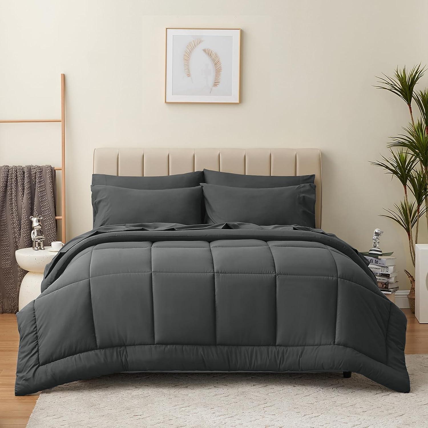 Dark Grey Queen Microfiber Reversible Bed in a Bag Set