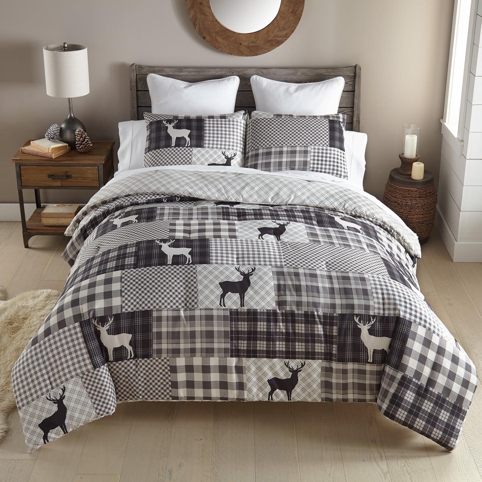 Gray Reversible Microfiber Full Comforter Set with Deer Motif