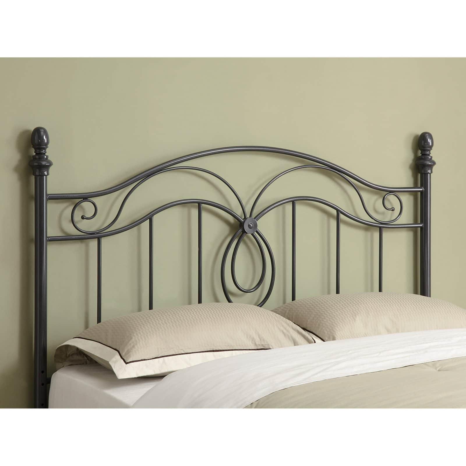 Black Metal Queen Bed Frame with Upholstered Headboard