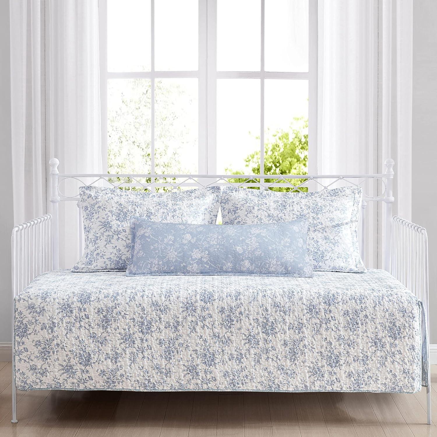 Blue Floral Cotton Reversible Daybed Cover Set