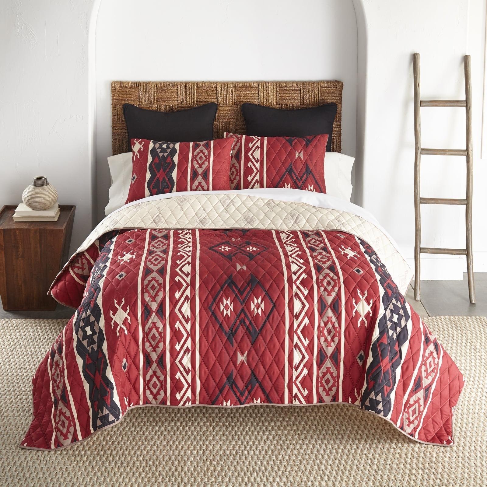 Red and Beige Reversible Microfiber Full Quilt Set