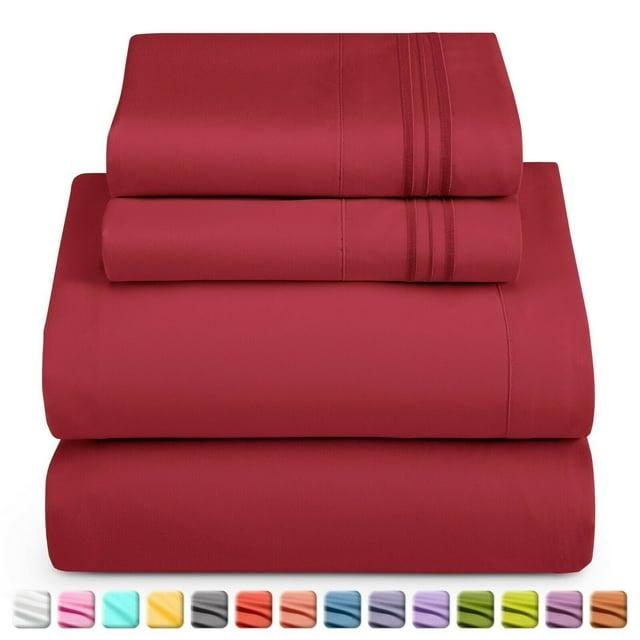Nestl Extra Deep Pocket 4 Piece Sheet Sets, Queen Size Deep Pocket Sheets - Burgundy Red