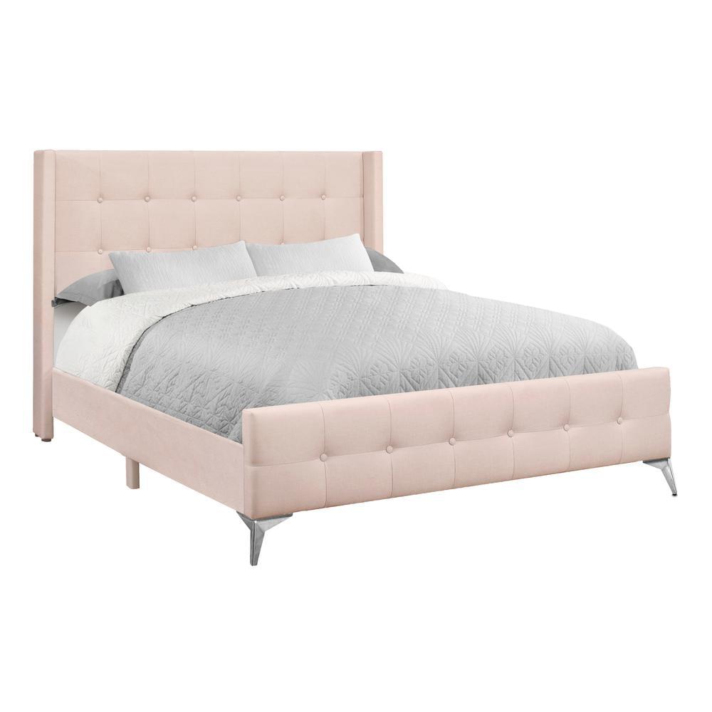 Queen Pink Velvet Upholstered Bed with Tufted Headboard